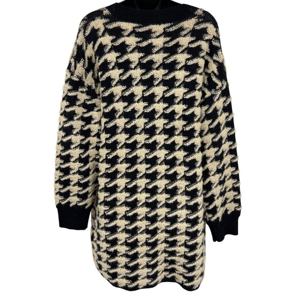 Max Studio Oversized Houndstooth Cardigan Sweater Size Large L Brown Black New - Picture 5 of 10